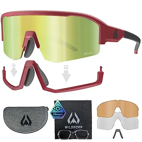 Wildhorn Radke MTB Cycling Glasses, UV400 Sports Ski Running Sunglasses for Women & Men, Baseball Glasses w/3 Swap Lenses 
