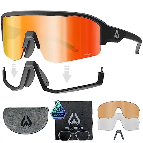 Wildhorn Radke MTB Cycling Glasses, UV400 Sports Ski Running Sunglasses for Women & Men, Baseball Glasses w/3 Swap Lenses 