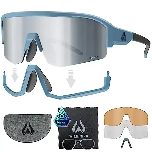 Wildhorn Radke MTB Cycling Glasses, UV400 Sports Ski Running Sunglasses for Women & Men, Baseball Glasses w/3 Swap Lenses - 1