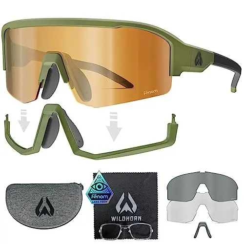 Wildhorn Radke MTB Cycling Glasses, UV400 Sports Ski Running Sunglasses for Women & Men, Baseball Glasses w/3 Swap Lenses 