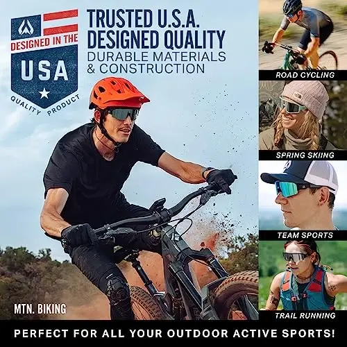 Wildhorn Radke MTB velosiped ko'zoynaklari, ayollar va erkaklar uchun UV400 sport ski yugurish quyoshdan saqlaydigan ko'zoynaklar, 3 ta almashtiriladigan linzali beysbol ko'zoynaklari - 6