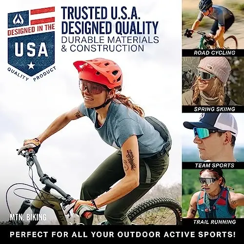 Wildhorn Radke MTB Velosiped ko'zoynaklari, ayollar va erkaklar uchun UV400 sport ski yugurish quyoshdan saqlaydigan ko'zoynaklar, 3 ta almashtiriladigan linzali beysbol ko'zoynaklari - 4