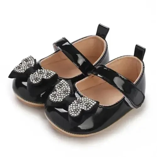 WILLFUN Baby Girls Mary Jane Flats Floral Princess Dress Crib Shoes Chaqaloqlar uchun sirpanmaydigan, birinchi qadam bosuvchi Mary Jane poyabzallari - 4