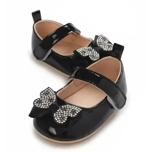 WILLFUN Baby Girls Mary Jane Flats Floral Princess Dress Crib Shoes Chaqaloqlar uchun sirpanmaydigan, birinchi qadam bosuvchi Mary Jane poyabzallari - 5