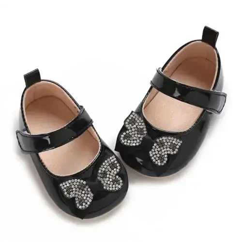 WILLFUN Baby Girls Mary Jane Flats Floral Princess Dress Crib Shoes Chaqaloqlar uchun sirpanmaydigan, birinchi qadam bosuvchi Mary Jane poyabzallari - 7