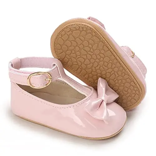 WILLFUN Baby Girls Mary Jane Flats Floral Princess Dress Crib Shoes Non-Slip for Toddler First Walkers 