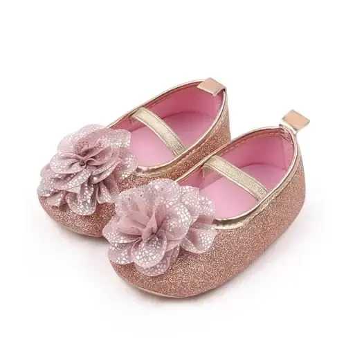 WILLFUN Baby Girls Mary Jane Flats Floral Princess Dress Crib Shoes Non-Slip for Toddler First Walkers - 4