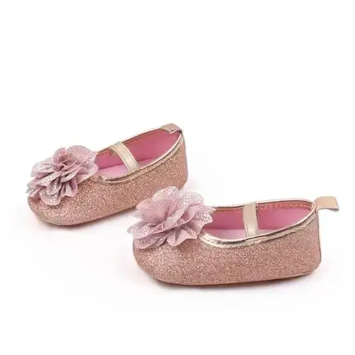WILLFUN Baby Girls Mary Jane Flats Floral Princess Dress Crib Shoes Non-Slip for Toddler First Walkers - 6