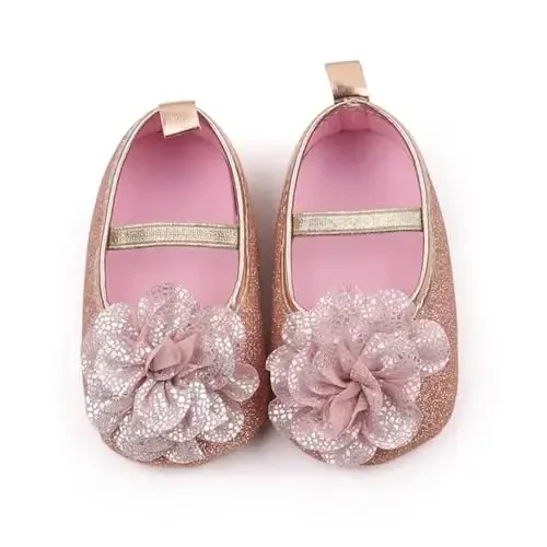 WILLFUN Baby Girls Mary Jane Flats Floral Princess Dress Crib Shoes Non-Slip for Toddler First Walkers - 7