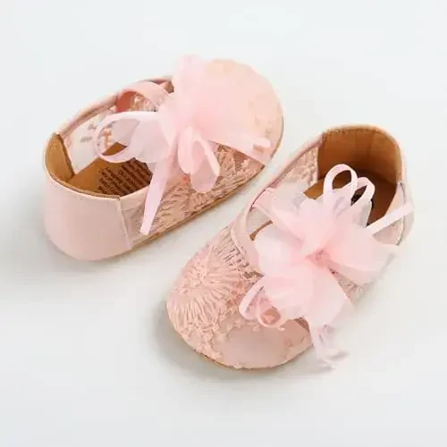 WILLFUN Baby Girls Mary Jane Flats Floral Princess Dress Crib Shoes Non-Slip for Toddler First Walkers - 6