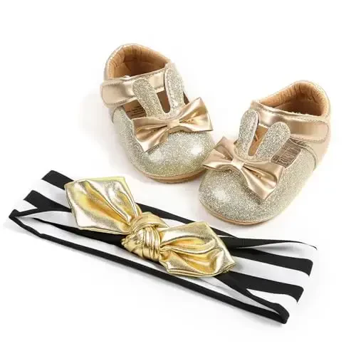 WILLFUN Baby Girls Mary Jane Flats Floral Princess Dress Crib Shoes Non-Slip for Toddler First Walkers - 1