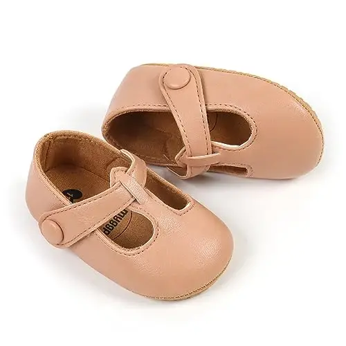 WILLFUN Baby Girls Mary Jane Flats Floral Princess Dress Crib Shoes Non-Slip for Toddler First Walkers - 6