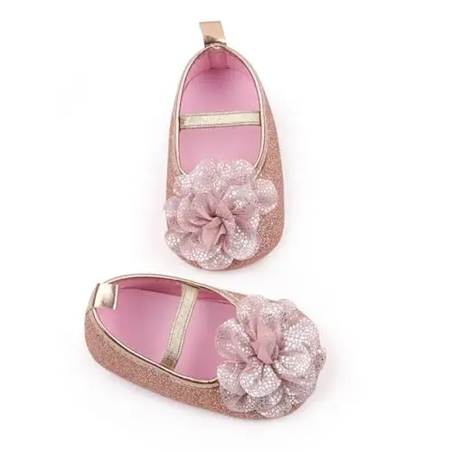 WILLFUN Baby Girls Mary Jane Flats Floral Princess Dress Crib Shoes Non-Slip for Toddler First Walkers - 4