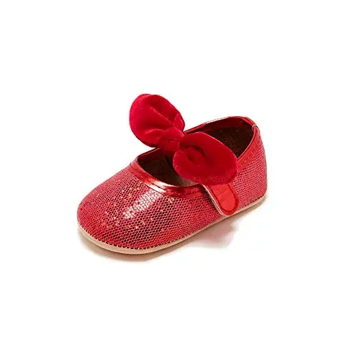 WILLFUN Baby Girls Mary Jane Flats Floral Princess Dress Crib Shoes Non-Slip for Toddler First Walkers - 1