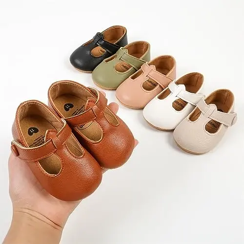 WILLFUN Baby Girls Mary Jane Flats Gullar bilan bezatilgan malika ko'ylakli krovat poyabzallari, yurishni endi boshlagan bolalar uchun sirpanmaydigan poyabzal - 2