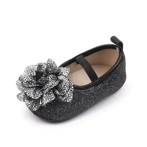 WILLFUN Baby Girls Mary Jane Flats Floral Princess Dress Crib Shoes Non-Slip for Toddler First Walkers - 1