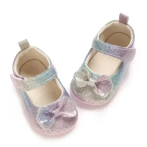 WILLFUN Baby Girls Mary Jane Flats Floral Princess Dress Crib Shoes Non-Slip for Toddler First Walkers - 6