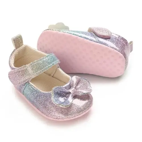 WILLFUN Baby Girls Mary Jane Flats Floral Princess Dress Crib Shoes Non-Slip for Toddler First Walkers - 1