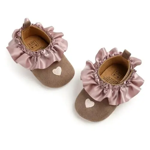 WILLFUN Baby Girls Mary Jane Flats Floral Princess Dress Crib Shoes Non-Slip for Toddler First Walkers - 1