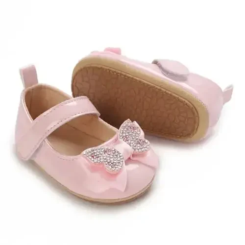 WILLFUN Baby Girls Mary Jane Flats Floral Princess Dress Crib Shoes Non-Slip for Toddler First Walkers 