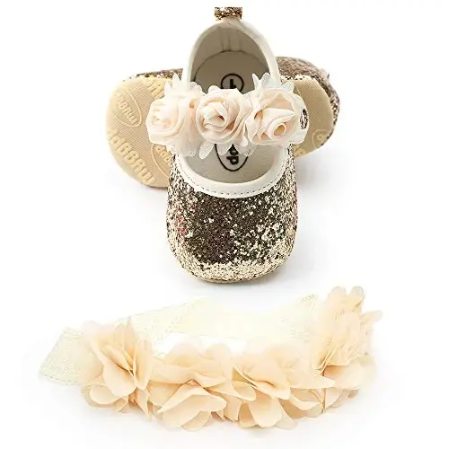 WILLFUN Baby Girls Mary Jane Flats Floral Princess Dress Crib Shoes Non-Slip for Toddler First Walkers - 4