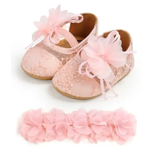 WILLFUN Baby Girls Mary Jane Flats Floral Princess Dress Crib Shoes Non-Slip for Toddler First Walkers - 3