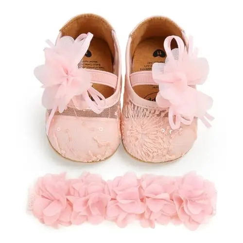 WILLFUN Baby Girls Mary Jane Flats Floral Princess Dress Crib Shoes Non-Slip for Toddler First Walkers - 4