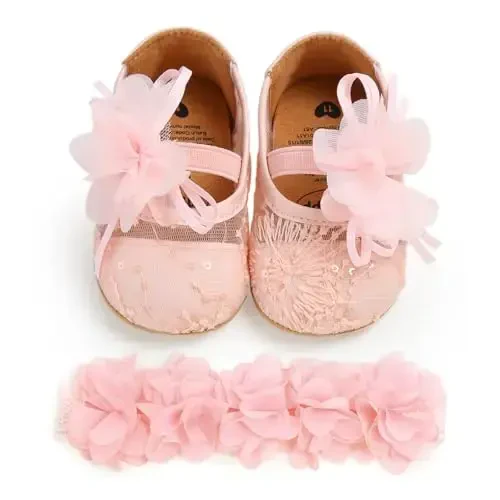 WILLFUN Baby Girls Mary Jane Flats Floral Princess Dress Crib Shoes Non-Slip for Toddler First Walkers - 4