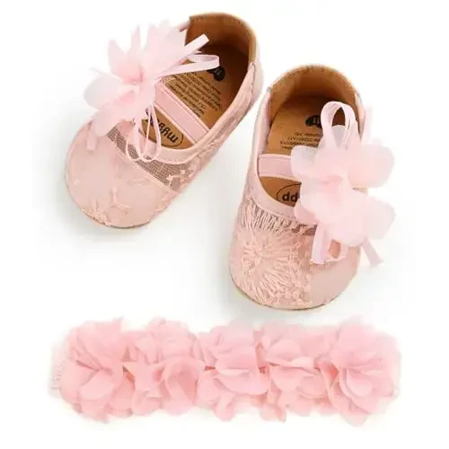 WILLFUN Baby Girls Mary Jane Flats Floral Princess Dress Crib Shoes Non-Slip for Toddler First Walkers - 5