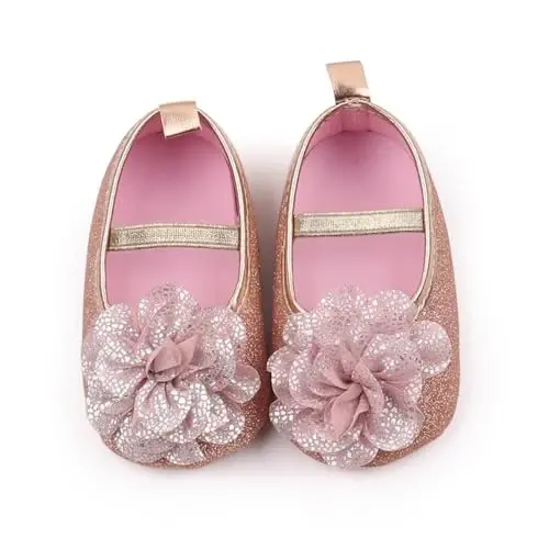 WILLFUN Baby Girls Mary Jane Flats Floral Princess Dress Crib Shoes Non-Slip for Toddler First Walkers - 7