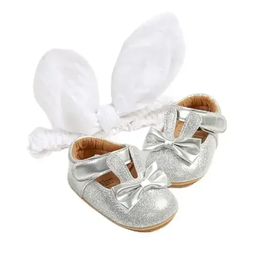 WILLFUN Baby Girls Mary Jane Flats Floral Princess Dress Crib Shoes Non-Slip for Toddler First Walkers 