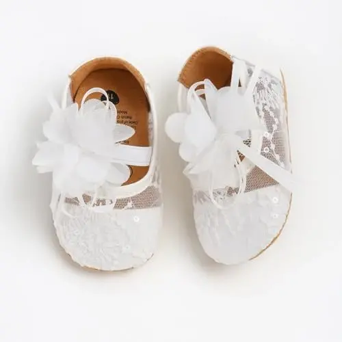 WILLFUN Baby Girls Mary Jane Flats Floral Princess Dress Crib Shoes Non-Slip for Toddler First Walkers - 5