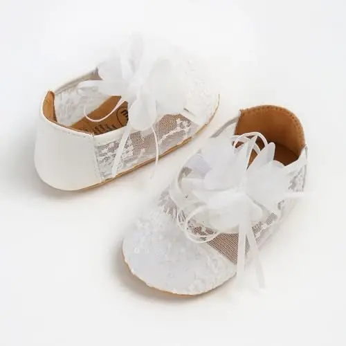 WILLFUN Baby Girls Mary Jane Flats Floral Princess Dress Crib Shoes Non-Slip for Toddler First Walkers - 6