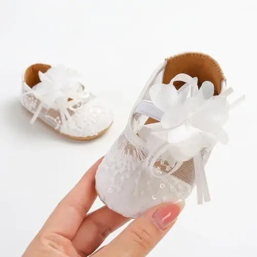 WILLFUN Baby Girls Mary Jane Flats Floral Princess Dress Crib Shoes Non-Slip for Toddler First Walkers - 7
