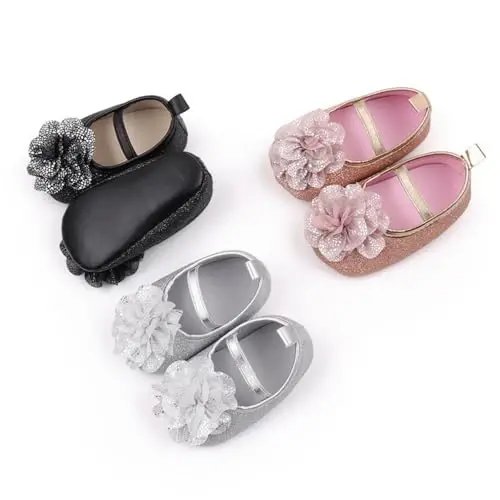 WILLFUN Baby Girls Mary Jane Flats Floral Princess Dress Crib Shoes Non-Slip for Toddler First Walkers - WILLFUN (1)