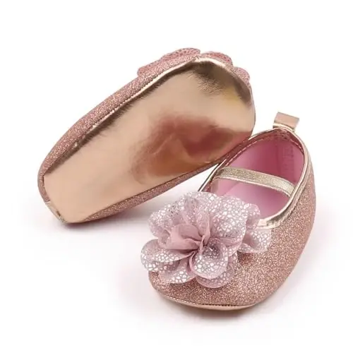 WILLFUN Baby Girls Mary Jane Flats Floral Princess Dress Crib Shoes Non-Slip for Toddler First Walkers - 6