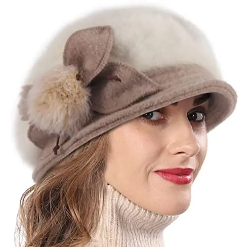 Wimdream Women Angola Wool Winter Hats - Felt Wool Beanie Beret Bucket Hats with Bill - Cabbie Newsboy Cap- Handmade - WIMDREAM (1)