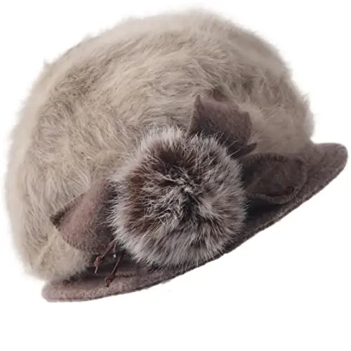 Wimdream Women Angola Wool Winter Hats - Felt Wool Beanie Beret Bucket Hats with Bill - Cabbie Newsboy Cap- Handmade 