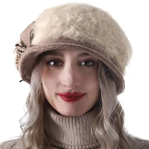 Wimdream Women Angola Wool Winter Hats - Felt Wool Beanie Beret Bucket Hats with Bill - Cabbie Newsboy Cap- Handmade - 3