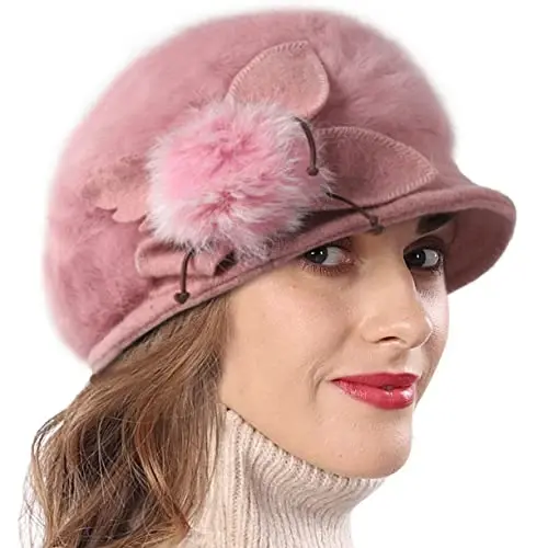 Wimdream Women Angola Wool Winter Hats - Felt Wool Beanie Beret Bucket Hats with Bill - Cabbie Newsboy Cap- Handmade - 2