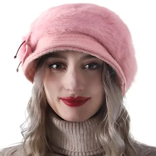 Wimdream Women Angola Wool Winter Hats - Felt Wool Beanie Beret Bucket Hats with Bill - Cabbie Newsboy Cap- Handmade - 3