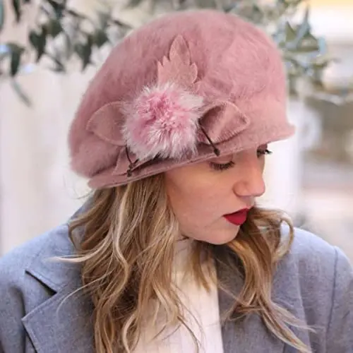 Wimdream Women Angola Wool Winter Hats - Felt Wool Beanie Beret Bucket Hats with Bill - Cabbie Newsboy Cap- Handmade - 4