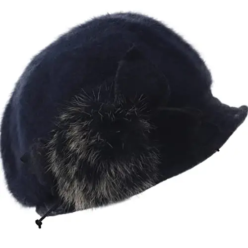 Wimdream Women Angola Wool Winter Hats - Felt Wool Beanie Beret Bucket Hats with Bill - Cabbie Newsboy Cap- Handmade - 1