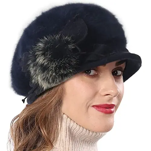 Wimdream Women Angola Wool Winter Hats - Felt Wool Beanie Beret Bucket Hats with Bill - Cabbie Newsboy Cap- Handmade - 2