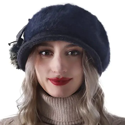 Wimdream Women Angola Wool Winter Hats - Felt Wool Beanie Beret Bucket Hats with Bill - Cabbie Newsboy Cap- Handmade - 3