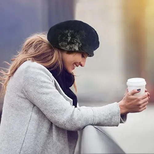 Wimdream Women Angola Wool Winter Hats - Felt Wool Beanie Beret Bucket Hats with Bill - Cabbie Newsboy Cap- Handmade - 4