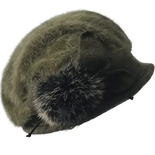Wimdream Women Angola Wool Winter Hats - Felt Wool Beanie Beret Bucket Hats with Bill - Cabbie Newsboy Cap- Handmade - 1