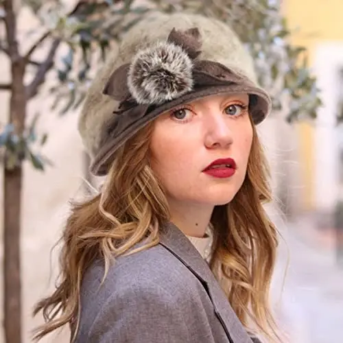 Wimdream Women Angola Wool Winter Hats - Felt Wool Beanie Beret Bucket Hats with Bill - Cabbie Newsboy Cap- Handmade - 4