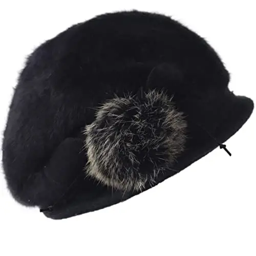 Wimdream Women Angola Wool Winter Hats - Felt Wool Beanie Beret Bucket Hats with Bill - Cabbie Newsboy Cap- Handmade - 1