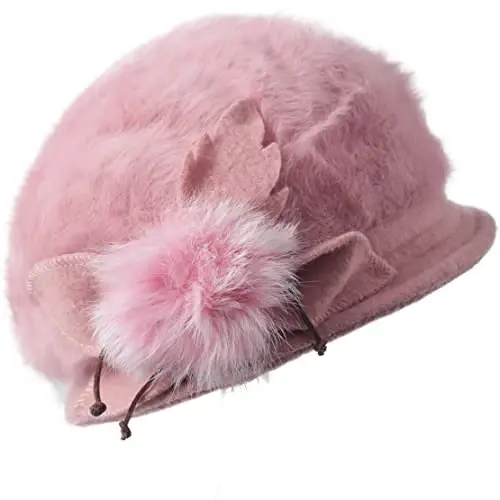 Wimdream Women Angola Wool Winter Hats - Felt Wool Beanie Beret Bucket Hats with Bill - Cabbie Newsboy Cap- Handmade 
